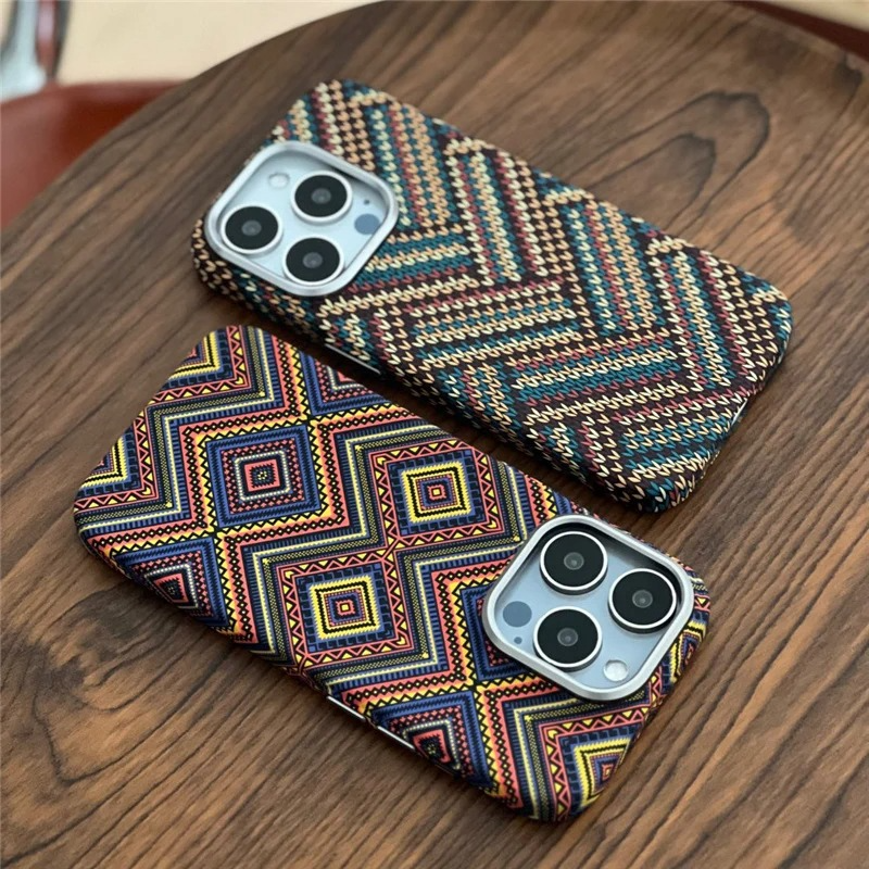 Luxury iPhone Case — Retro Geometric Totem Magnetic Alloy Lens Protection, Shockproof & Wireless Charging Hard Cover