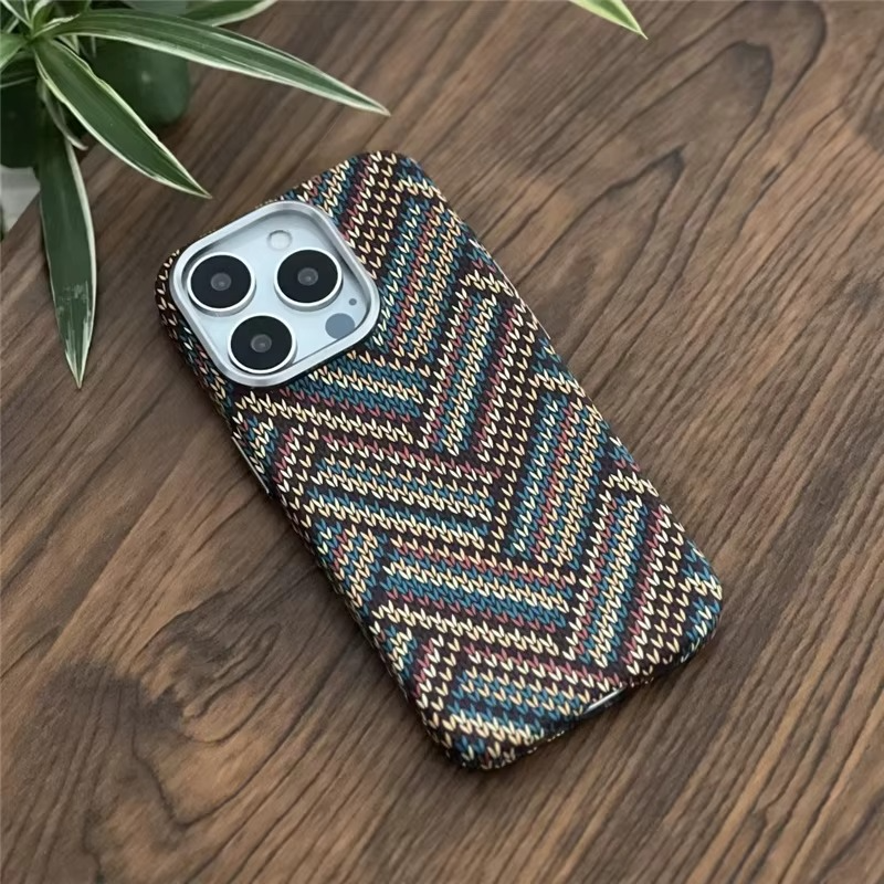 Luxury iPhone Case — Retro Geometric Totem Magnetic Alloy Lens Protection, Shockproof & Wireless Charging Hard Cover