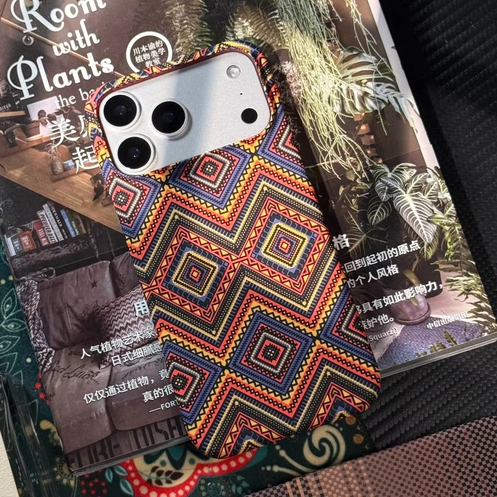 Luxury iPhone Case — Retro Geometric Totem Magnetic Alloy Lens Protection, Shockproof & Wireless Charging Hard Cover