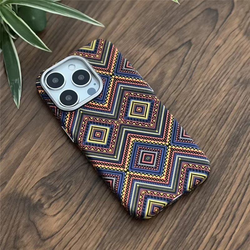 Luxury iPhone Case — Retro Geometric Totem Magnetic Alloy Lens Protection, Shockproof & Wireless Charging Hard Cover
