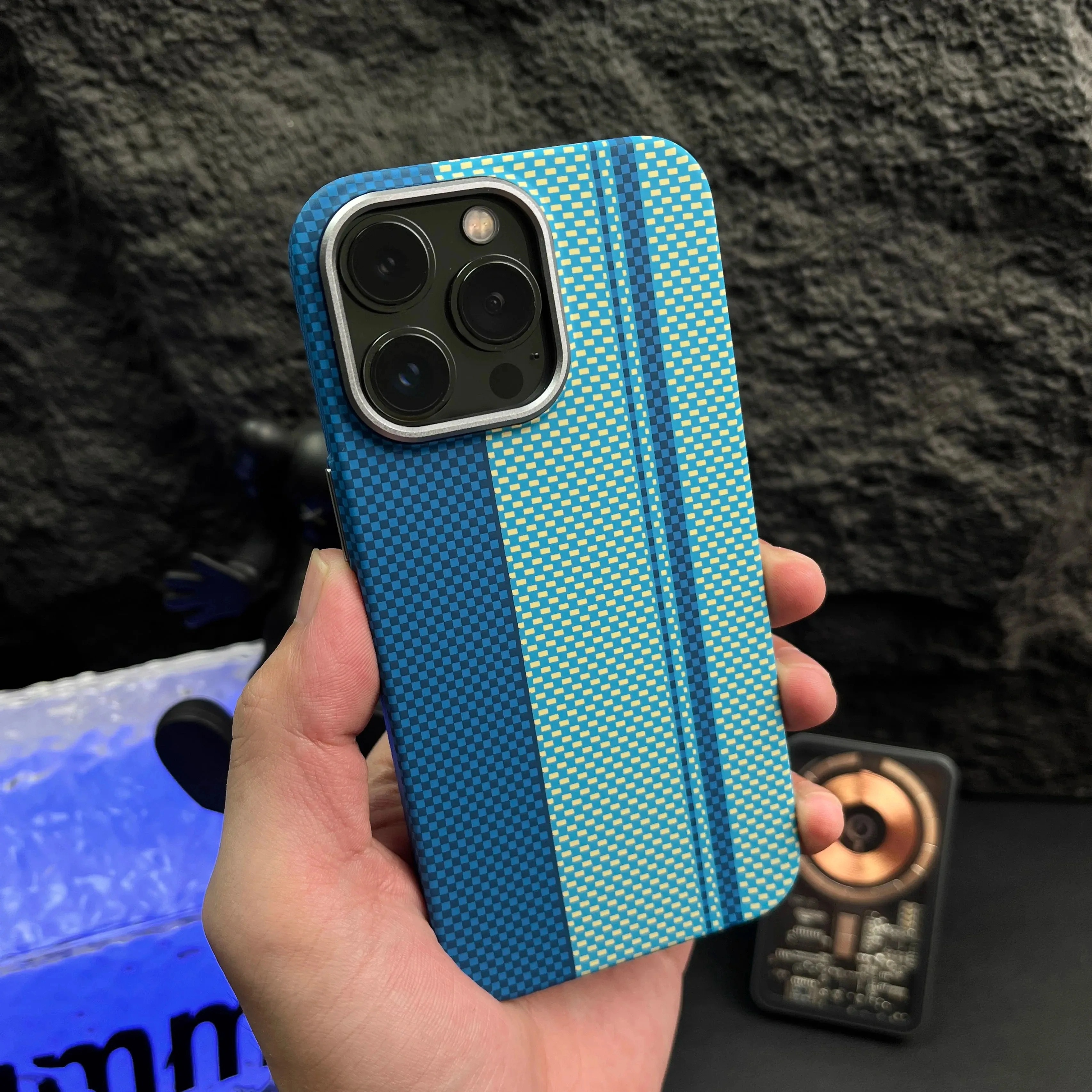 Luxury iPhone Case — Retro Geometric Totem Magnetic Alloy Lens Protection, Shockproof & Wireless Charging Hard Cover
