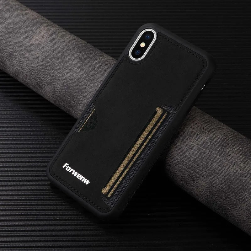 Luxury iPhone Case — Retro PU Leather Wallet Cover with Card Holder, Anti-Fingerprint Scratch-Resistant Design and Secure Storage Compartment