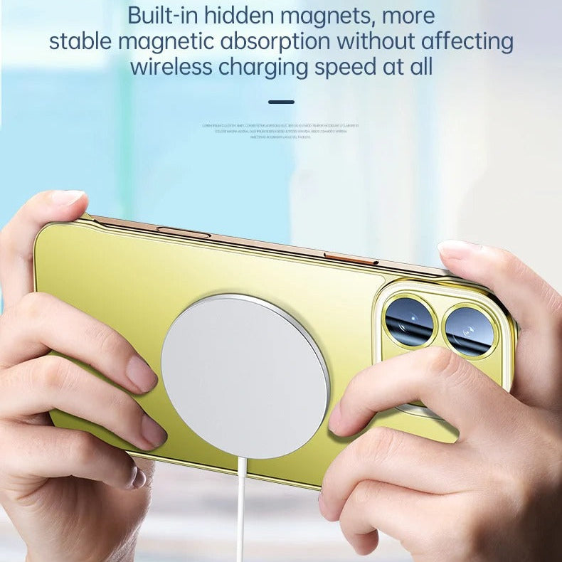 Luxury iPhone Case — Shockproof, Anti-Fingerprint, Anti-Scratch, Dustproof Magnetic Bumper with Ultra-Thin Titanium Bare-Metal Look, Borderless Cooling PC Design and Plating Transparent Finish