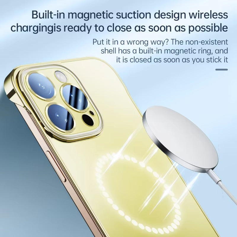 Luxury iPhone Case — Shockproof, Anti-Fingerprint, Anti-Scratch, Dustproof Magnetic Bumper with Ultra-Thin Titanium Bare-Metal Look, Borderless Cooling PC Design and Plating Transparent Finish
