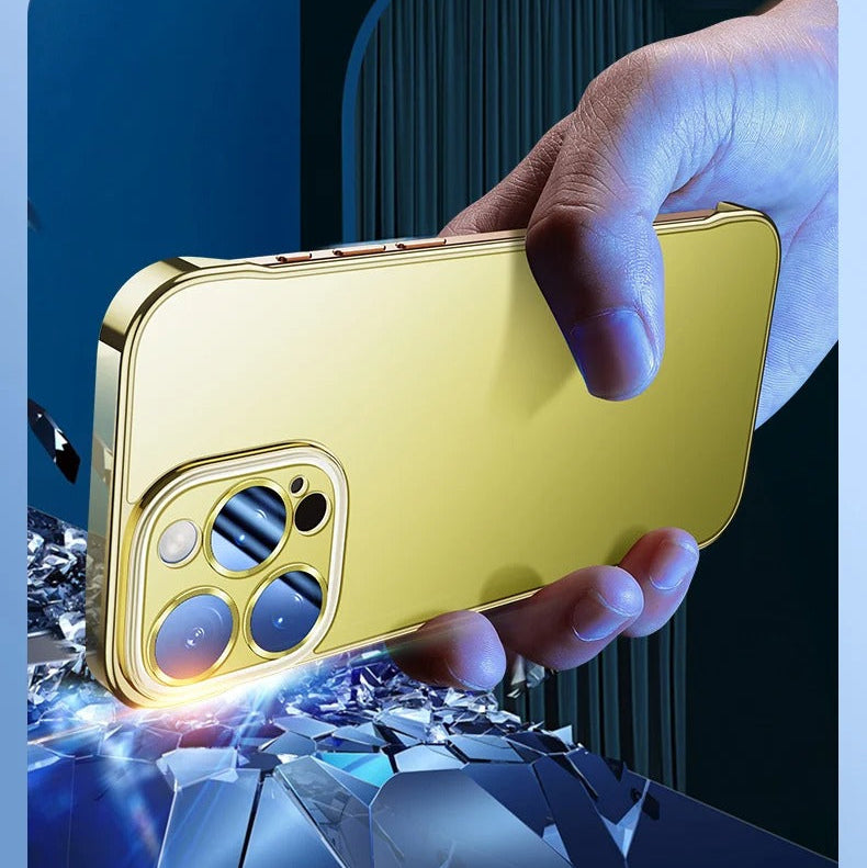 Luxury iPhone Case — Shockproof, Anti-Fingerprint, Anti-Scratch, Dustproof Magnetic Bumper with Ultra-Thin Titanium Bare-Metal Look, Borderless Cooling PC Design and Plating Transparent Finish