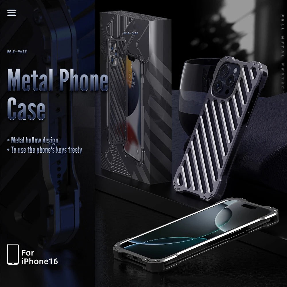 Luxury iPhone Case — Super Cool Aluminum Alloy Armor Cover with CNC Metal Design, Shockproof Dual-Layer Protection, Anti-Fingerprint Matte Finish & Lightweight Non-Slip Style