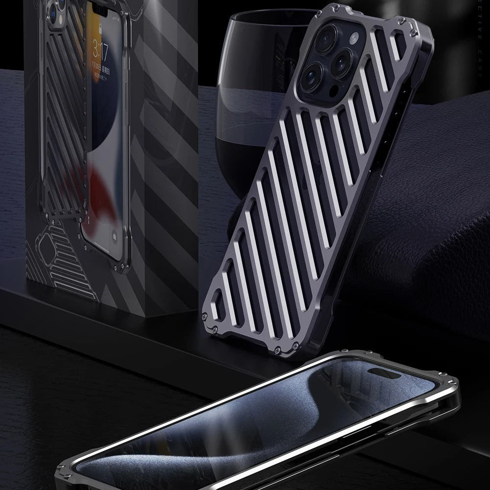 Luxury iPhone Case — Super Cool Aluminum Alloy Armor Cover with CNC Metal Design, Shockproof Dual-Layer Protection, Anti-Fingerprint Matte Finish & Lightweight Non-Slip Style