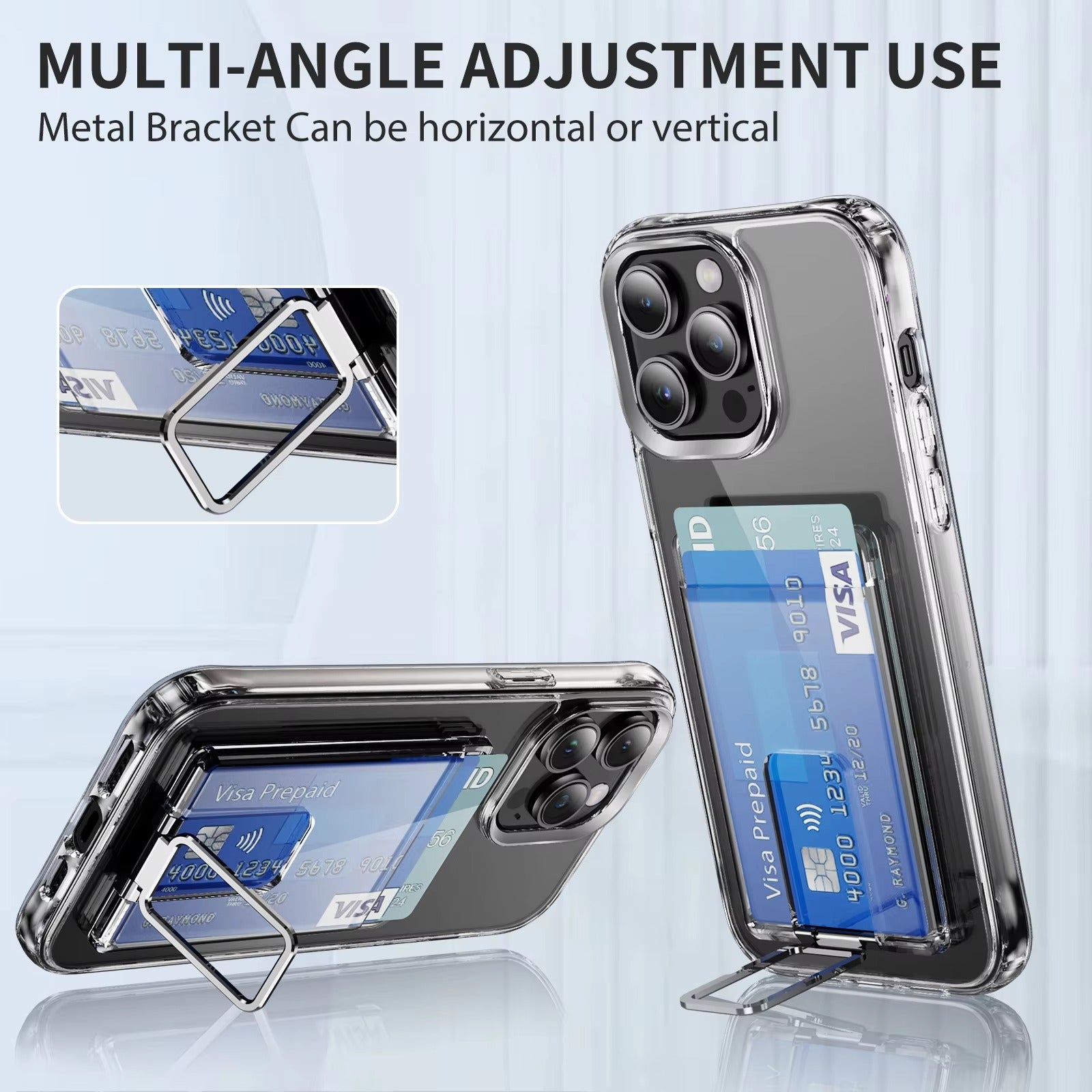 Luxury iPhone Case — Transparent Magnetic Card Wallet with Metal Stand Holder, Anti-Fingerprint, Shockproof, Clear Protective Cover