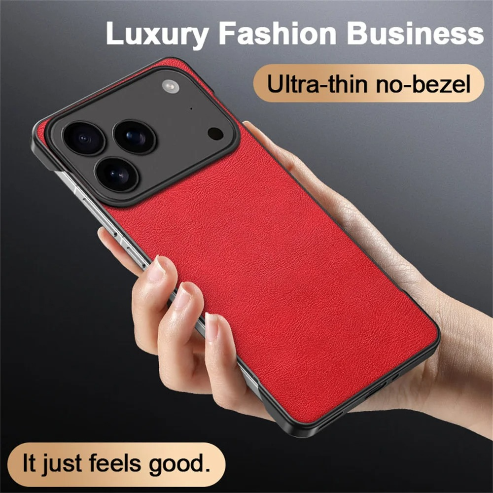 Luxury iPhone Case — Ultra-Thin Frameless Leather PC Cover with Solid-Color Design, Shockproof Anti-Fall Protection & MagSafe-Compatible Borderless Finish