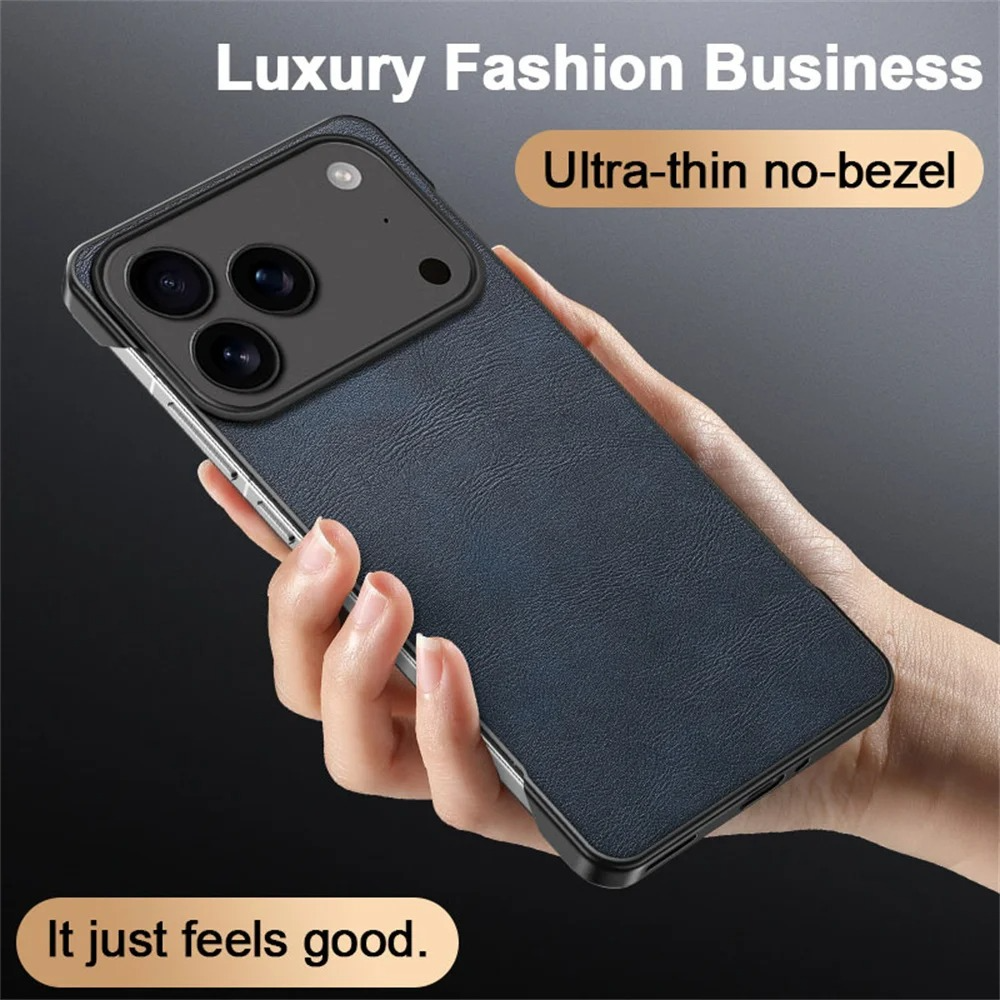 Luxury iPhone Case — Ultra-Thin Frameless Leather PC Cover with Solid-Color Design, Shockproof Anti-Fall Protection & MagSafe-Compatible Borderless Finish