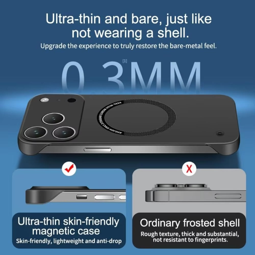 Luxury iPhone Case — Ultra-Thin Magnetic Frameless Matte Back Cover with Shockproof Slim PC Design and Full MagSafe Wireless Charging Support