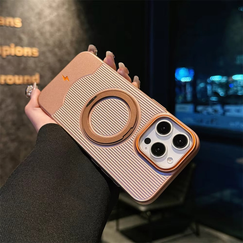 Luxury iPhone Case — Ultra-Thin Matte Magnetic Cover with 360° Rotating Metal Car Holder Stand and Shockproof Protective Design