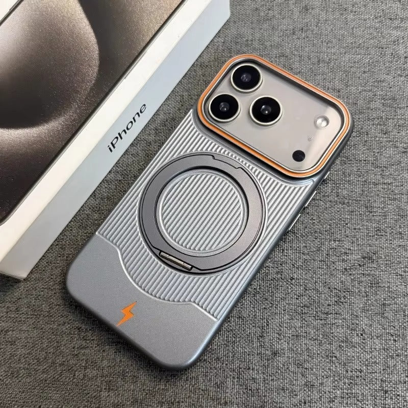 Luxury iPhone Case — Ultra-Thin Matte Magnetic Cover with 360° Rotating Metal Car Holder Stand and Shockproof Protective Design