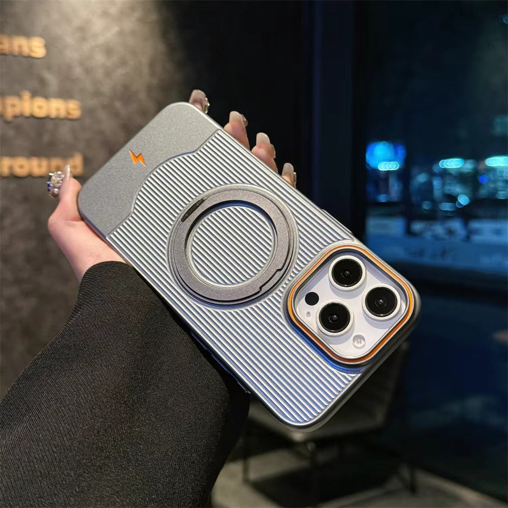 Luxury iPhone Case — Ultra-Thin Matte Magnetic Cover with 360° Rotating Metal Car Holder Stand and Shockproof Protective Design