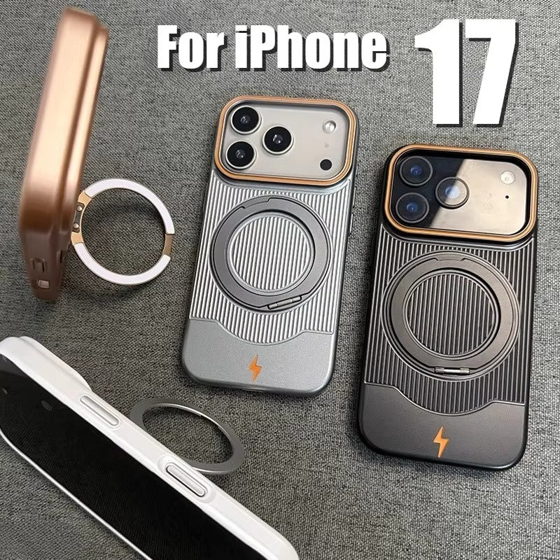 Luxury iPhone Case — Ultra-Thin Matte Magnetic Cover with 360° Rotating Metal Car Holder Stand and Shockproof Protective Design