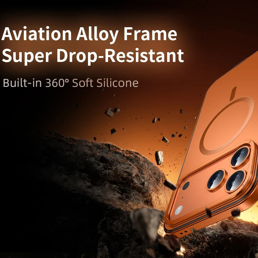 Luxury iPhone Case — Ultra-Thin Metal Alloy Bezel with Frosted Magnetic Back Cover, Shockproof PC+TPU Protective Design