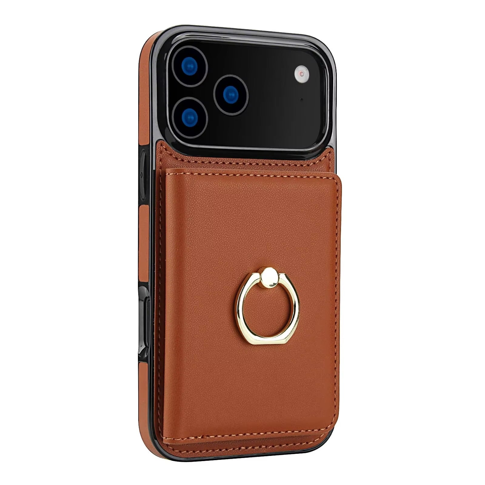Luxury iPhone Case — Wallet Cover with Card Holder, 360° Rotating Ring Kickstand, Magnetic Clasp & Shockproof PU Leather Full-Coverage Design for iPhone 17 Pro Max and Air