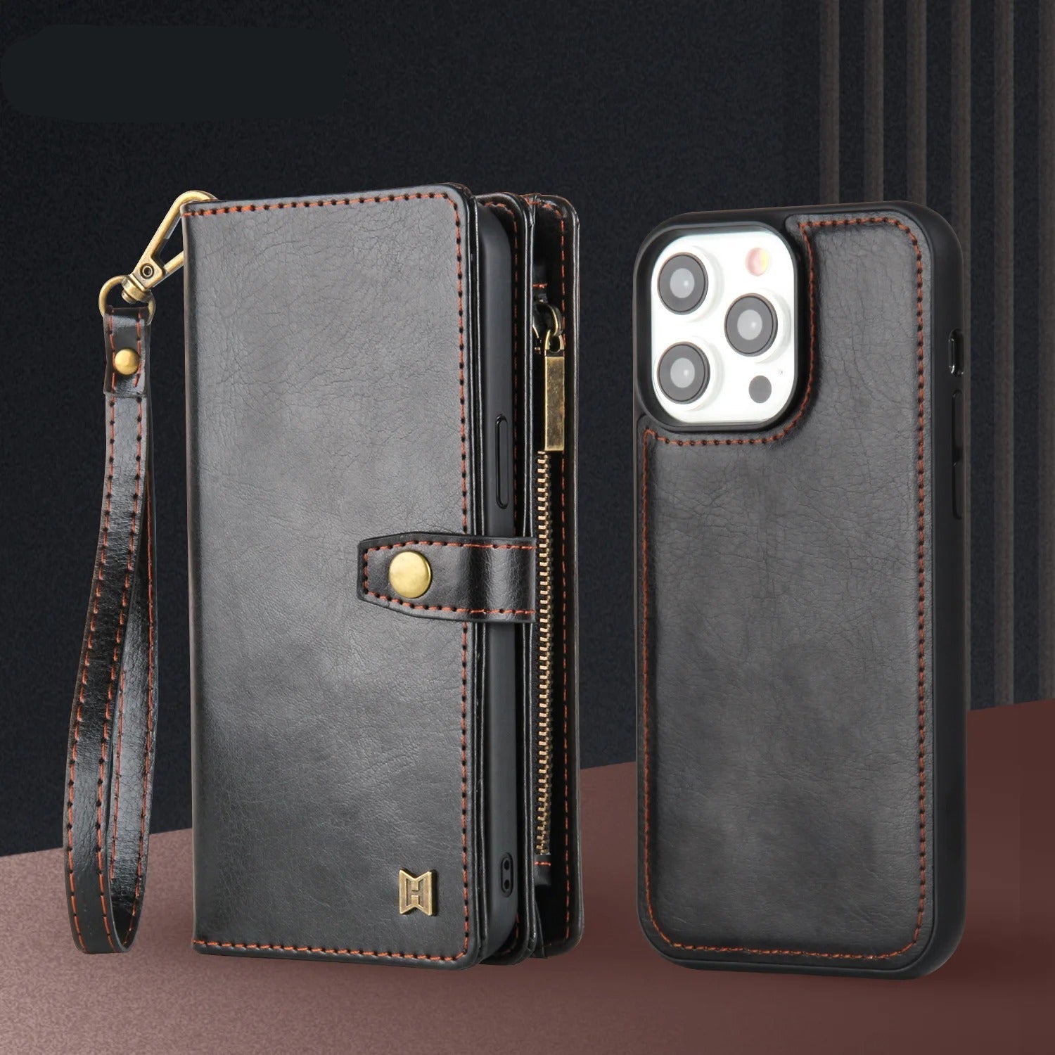Luxury iPhone Case — 2-in-1 Detachable Magnetic Flip Leather Wallet with Zipper Purse, Dual-Layer Protection and Anti-Fingerprint Design