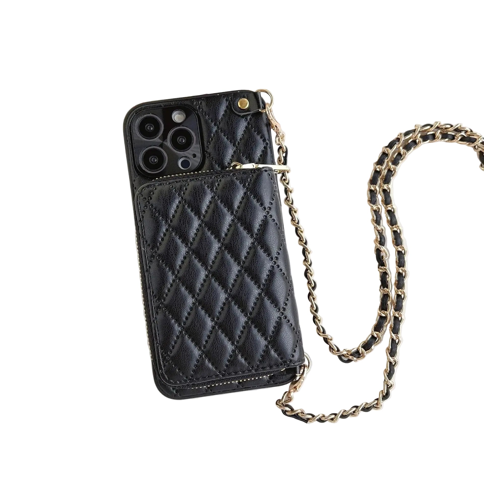 Luxury iPhone Crossbody Wallet Case with Card Slots — PU Leather Cover, Zipper Purse Design, Lanyard Strap, Kickstand Function, Dual Layer Full Protection