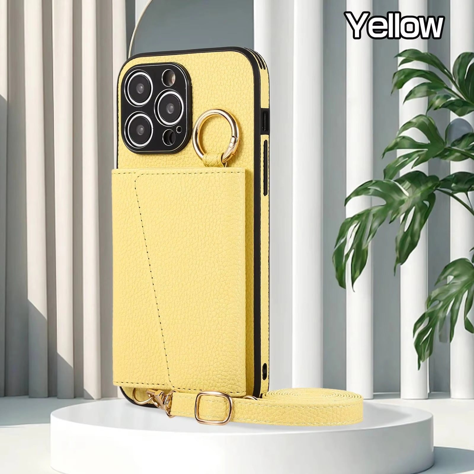 Luxury iPhone Crossbody Wallet Case with Makeup Mirror — Leather Cover, Card Pocket, Ring Holder Stand, Lanyard Strap, Shockproof Anti-Fingerprint Protection