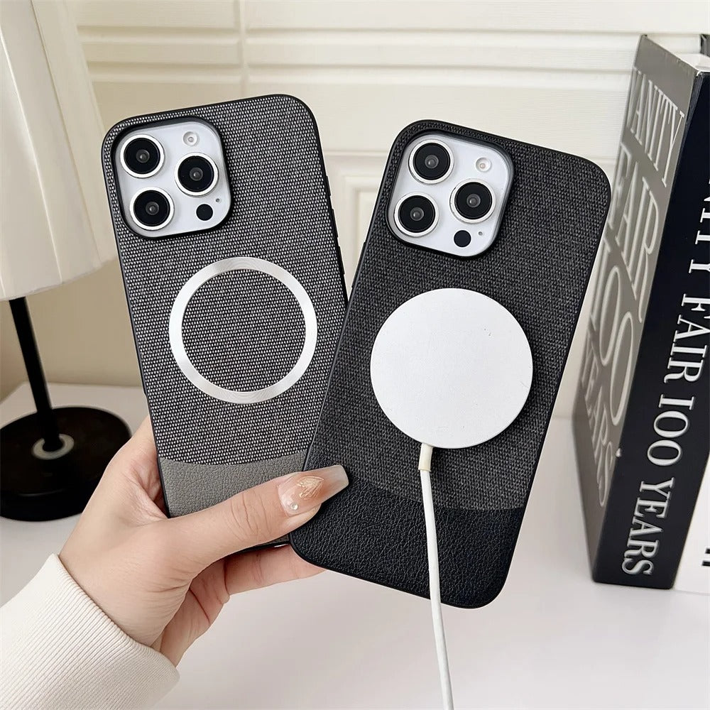 Luxury iPhone Fabric MagSafe Case — Ultra-Slim Business Cloth Cover with Magnetic Wireless Charging, Shockproof Anti-Fingerprint Scratch-Resistant Design