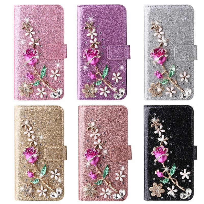 Luxury iPhone Flip Glitter Wallet Case — Bling Leather Book-Style Cover with Card Holder, Dual Layer Protection, Sparkling Design, Shockproof and Dustproof