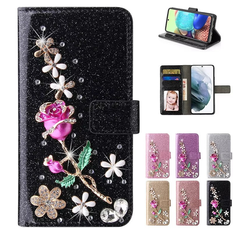 Luxury iPhone Flip Glitter Wallet Case — Bling Leather Book-Style Cover with Card Holder, Dual Layer Protection, Sparkling Design, Shockproof and Dustproof