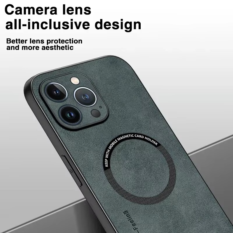 Luxury iPhone Leather Case MagSafe Compatible — Magnetic Wireless Charging Cover, Shockproof Soft Design, Anti-Fingerprint Scratch-Resistant Matte Finish