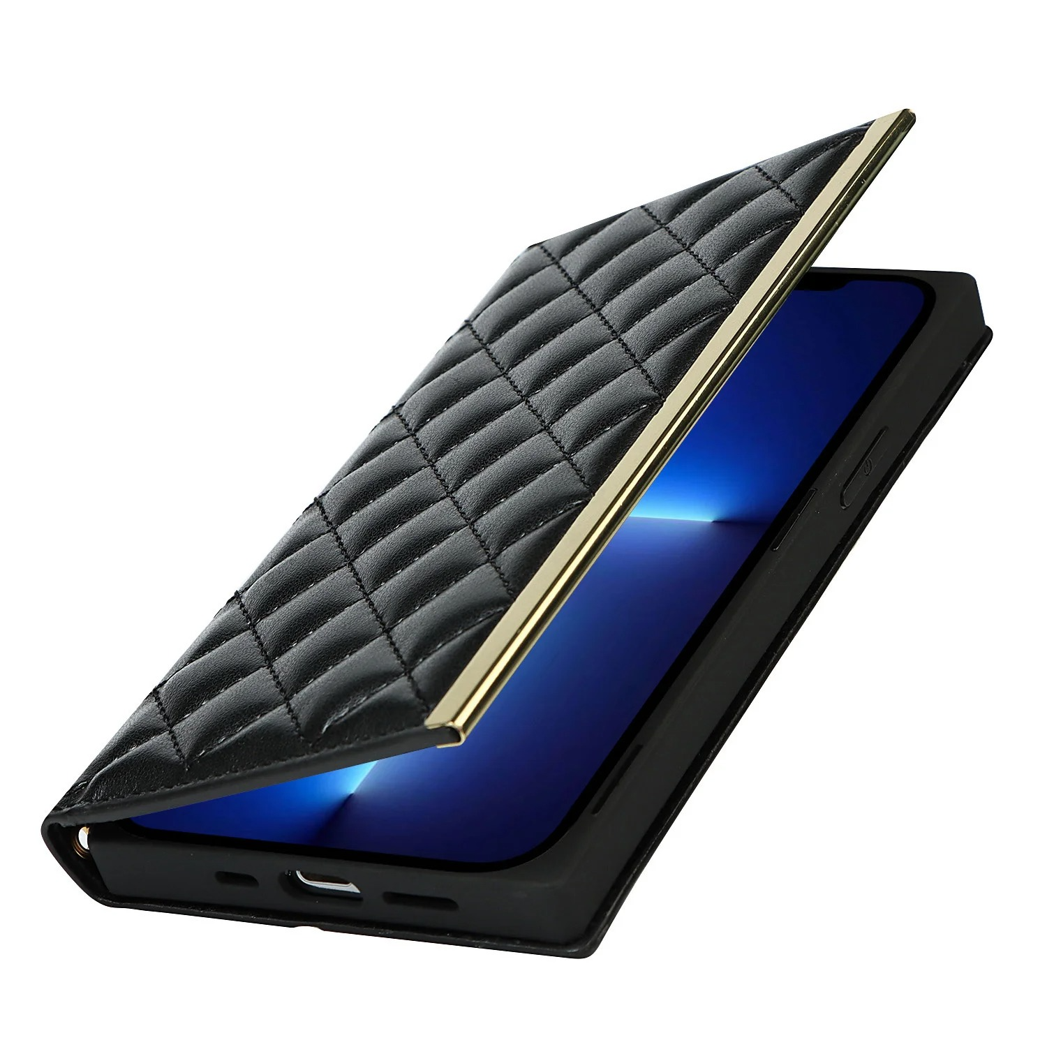 Luxury iPhone Leather Crossbody Wallet Case — PU Leather Cover with Card Holder, Chain Strap Lanyard, Kickstand Function, Shockproof Dustproof Protection