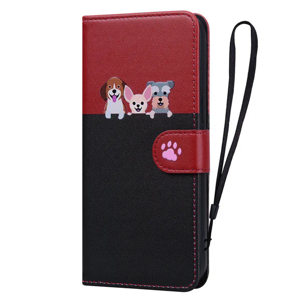 Luxury iPhone Leather Flip Wallet Case — Cute Cat Pet Design, Magnetic Cover with Card Holder, Stand Function, Shockproof Anti-Scratch Protection for Women