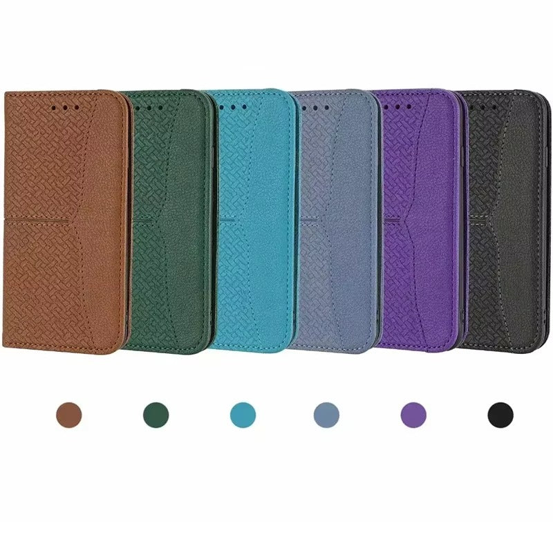 Luxury iPhone Leather Wallet Flip Case — Magnetic Cover with Card Holder, Kickstand Function, Dual Layer Shockproof Protection, Anti-Fingerprint Design