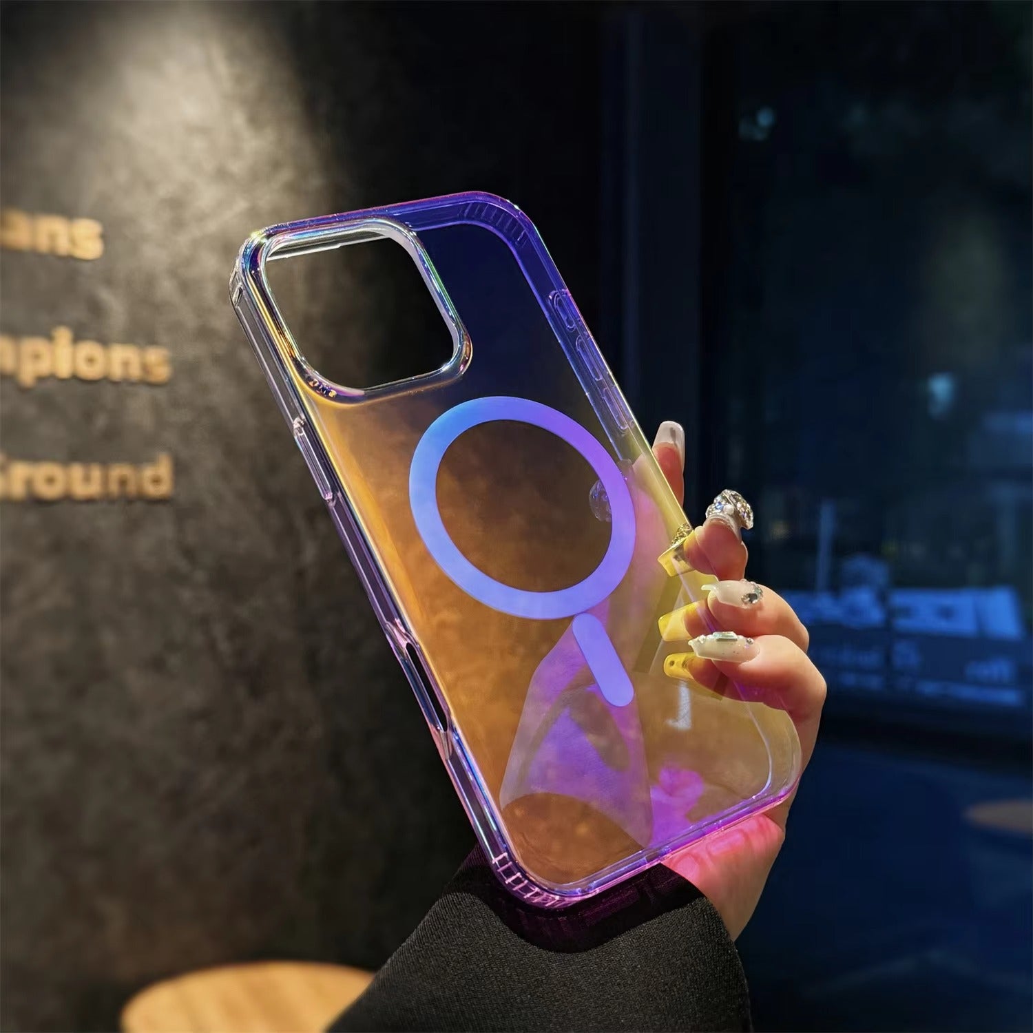 Luxury iPhone MagSafe Case Aurora Gradient Laser Design — Luggage Style Tough Cover, Shockproof Protective Finish for a Stylish Blue Look