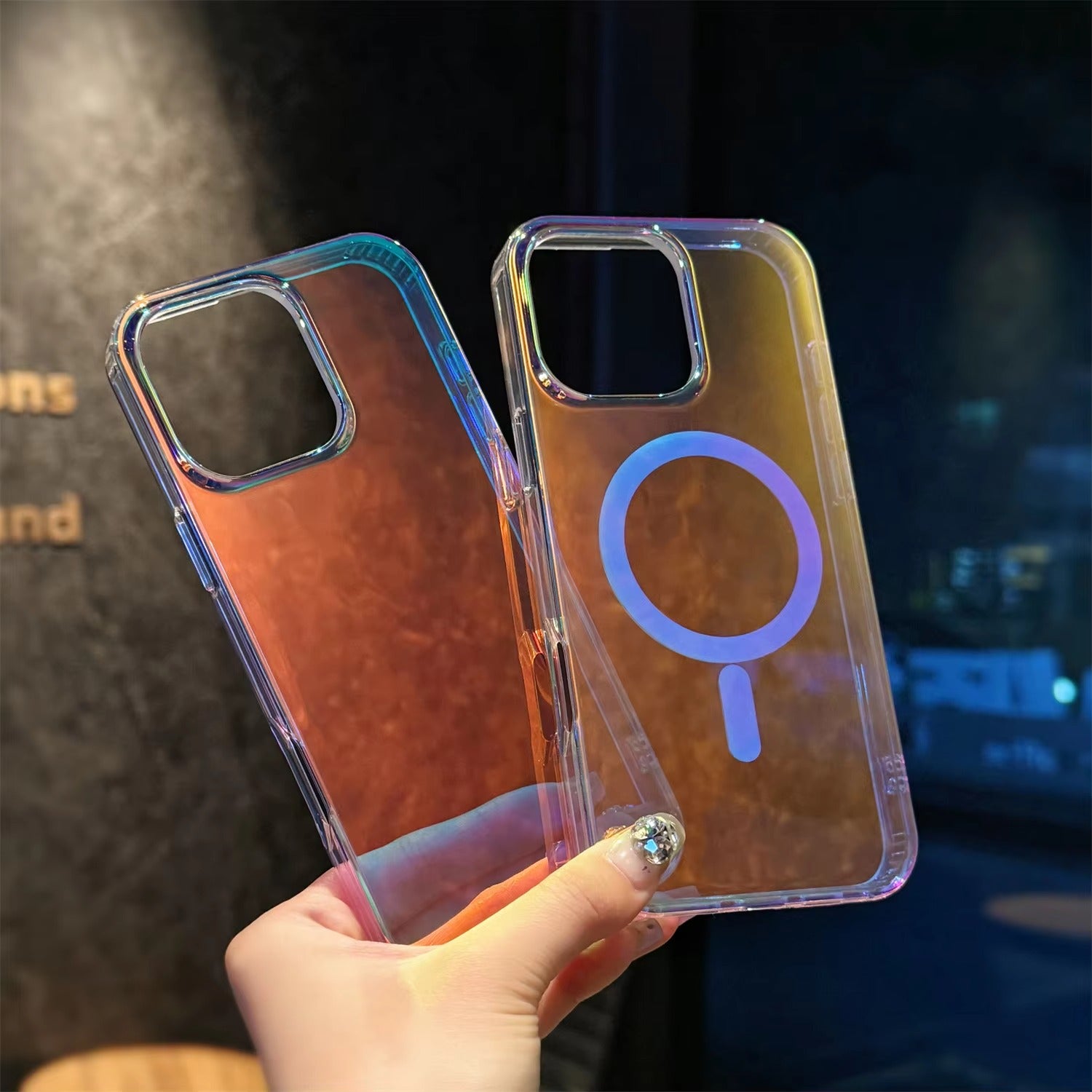 Luxury iPhone MagSafe Case Aurora Gradient Laser Design — Luggage Style Tough Cover, Shockproof Protective Finish for a Stylish Blue Look