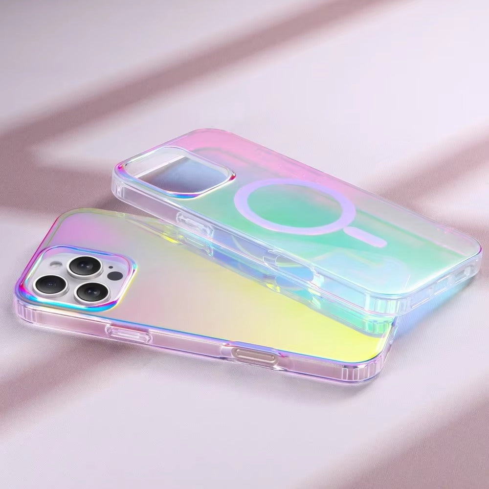 Luxury iPhone MagSafe Case Aurora Gradient Laser Design — Luggage Style Tough Cover, Shockproof Protective Finish for a Stylish Blue Look