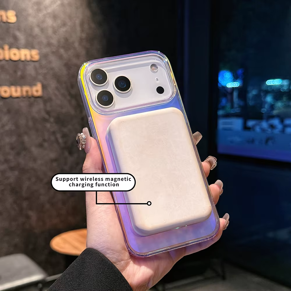 Luxury iPhone MagSafe Case Aurora Gradient Laser Design — Luggage Style Tough Cover, Shockproof Protective Finish for a Stylish Blue Look