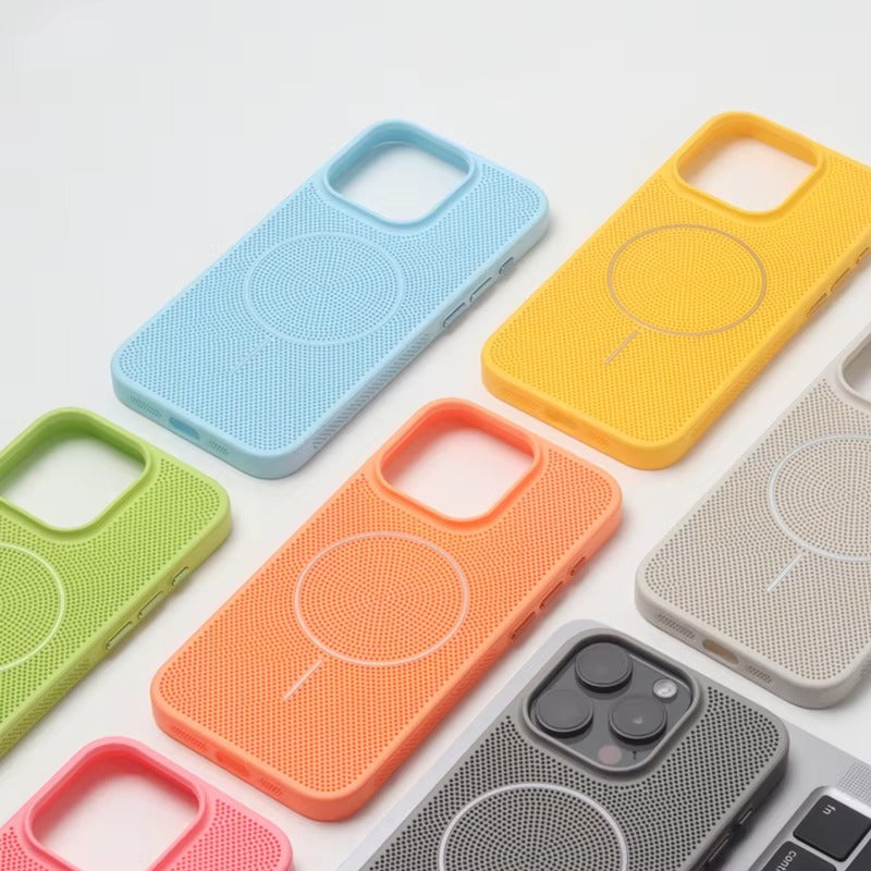 Luxury iPhone MagSafe C Heatase Dissipation Grid Design — Hard Matte Shockproof Cover with Wireless Charging Support, Anti-Fingerprint Scratch-Resistant Finish