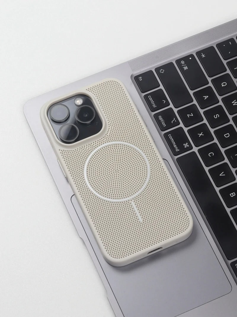 Luxury iPhone MagSafe C Heatase Dissipation Grid Design — Hard Matte Shockproof Cover with Wireless Charging Support, Anti-Fingerprint Scratch-Resistant Finish