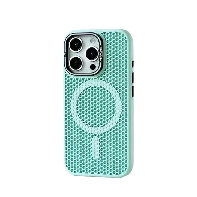 Luxury iPhone MagSafe Case Honeycomb Heat Dissipation — Matte Shockproof Cover with Lens Holder, Lightweight Anti-Fingerprint Scratch-Resistant Design