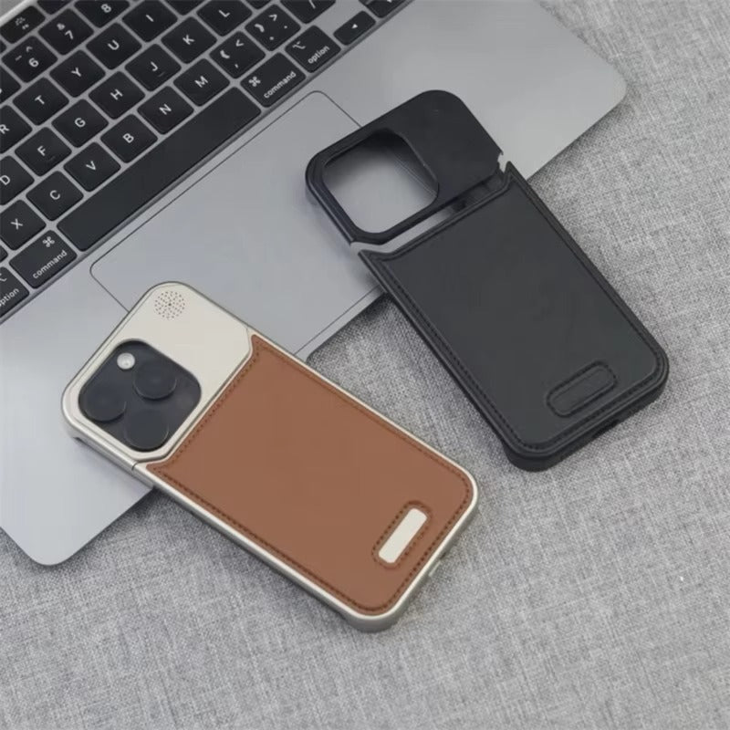 Luxury iPhone MagSafe Case Leather + Aluminum Alloy — Magnetic Wireless Charging Cover, Frameless Shockproof Design, Anti-Fingerprint Scratch-Resistant Finish