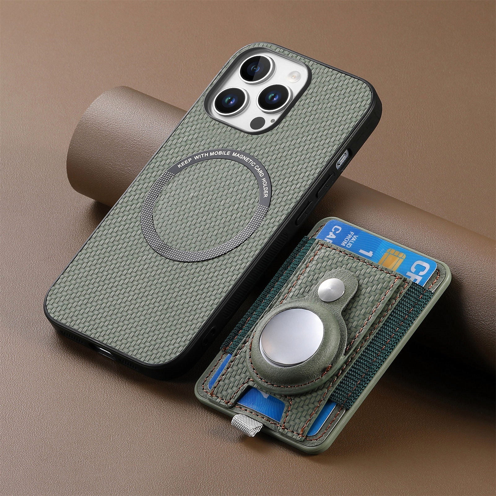 Luxury iPhone MagSafe Case with AirTag Card Holder — Magnetic Adsorption Wallet Cover, Slim PC+TPU Design, Anti-Scratch Dustproof Non-Slip Protection