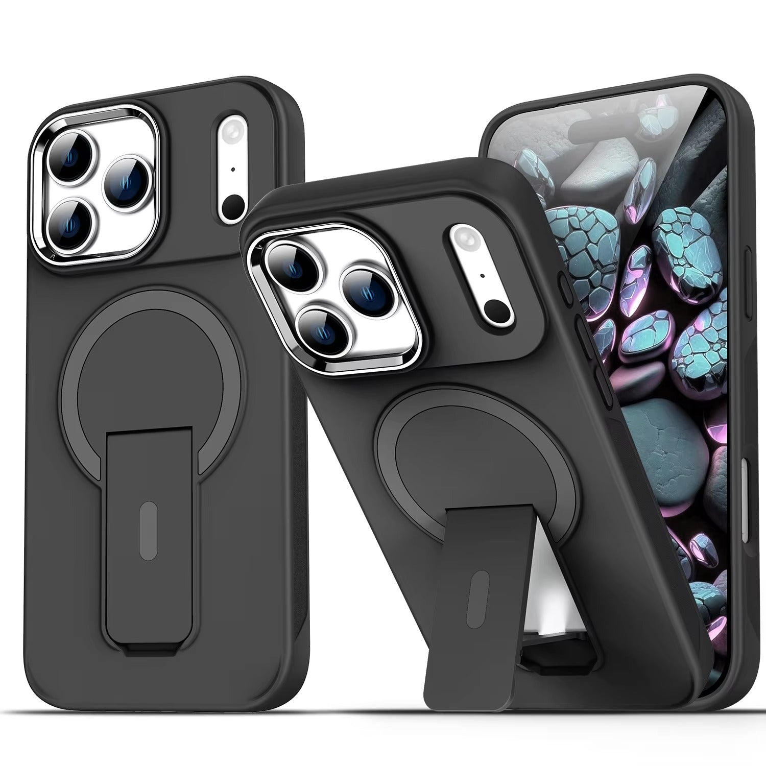 Luxury iPhone MagSafe Case with Fold Stand — Magnetic Kickstand Holder, Slim Shockproof Bumper Protection, Wireless Charging Compatible Design