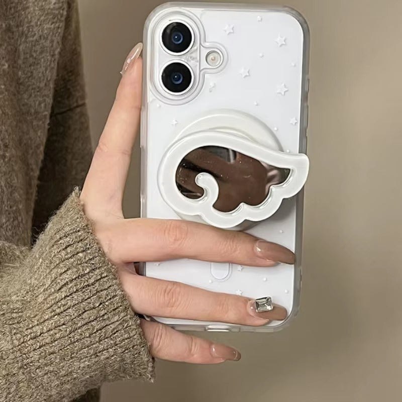 Luxury iPhone MagSafe Cute 3D Wing Mirror Phone Grip, Cartoon Finger Ring Stand Holder with Foldable Kickstand Design