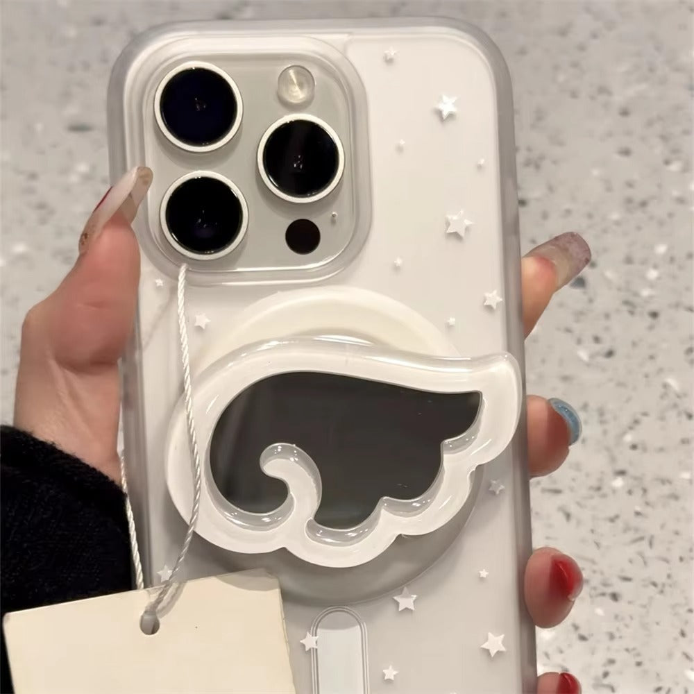 Luxury iPhone MagSafe Cute 3D Wing Mirror Phone Grip, Cartoon Finger Ring Stand Holder with Foldable Kickstand Design
