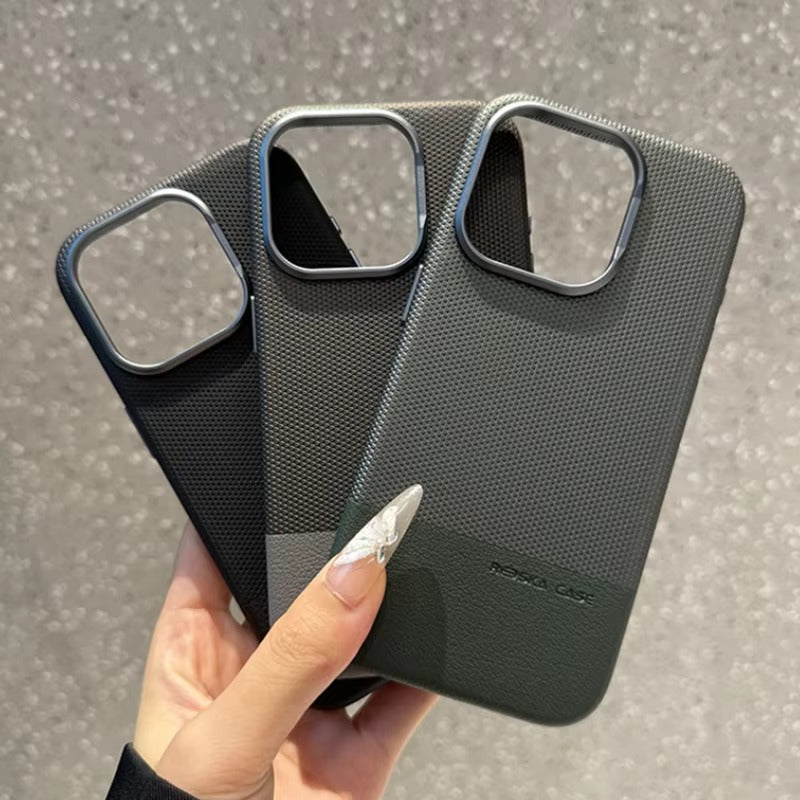 Luxury iPhone MagSafe Leather Case — Trendy Hit Color Relief Design with Alloy Lens Protection, Wireless Charging, Shockproof Anti-Fingerprint Cover