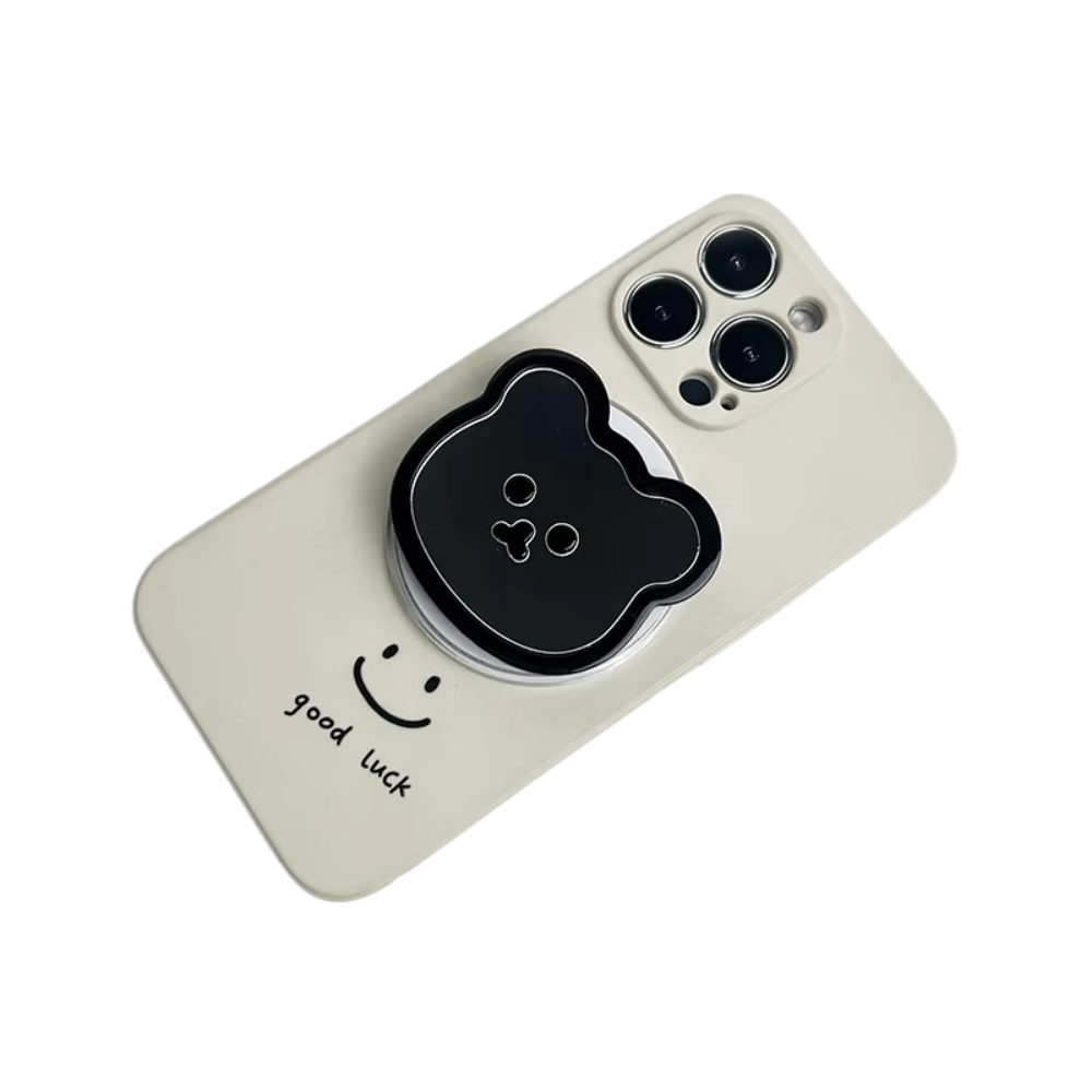 Luxury iPhone MagSafe Magnetic Grip Stand, Cute Bear Mirror Phone Holder with Expanding Finger Ring Design for Secure Grip & Hands-Free Viewing