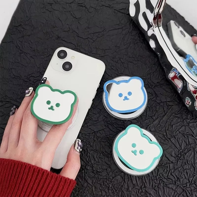 Luxury iPhone MagSafe Magnetic Grip Stand, Cute Bear Mirror Phone Holder with Expanding Finger Ring Design for Secure Grip & Hands-Free Viewing