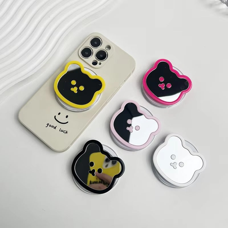 Luxury iPhone MagSafe Magnetic Grip Stand, Cute Bear Mirror Phone Holder with Expanding Finger Ring Design for Secure Grip & Hands-Free Viewing
