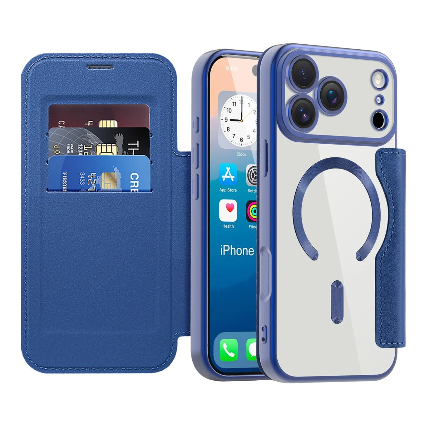 Luxury iPhone Magnetic Flip Case — PU Leather Plating Clear Cover with Card Holder, MagSafe Stand Support, Shockproof Anti-Fingerprint Full Coverage Design