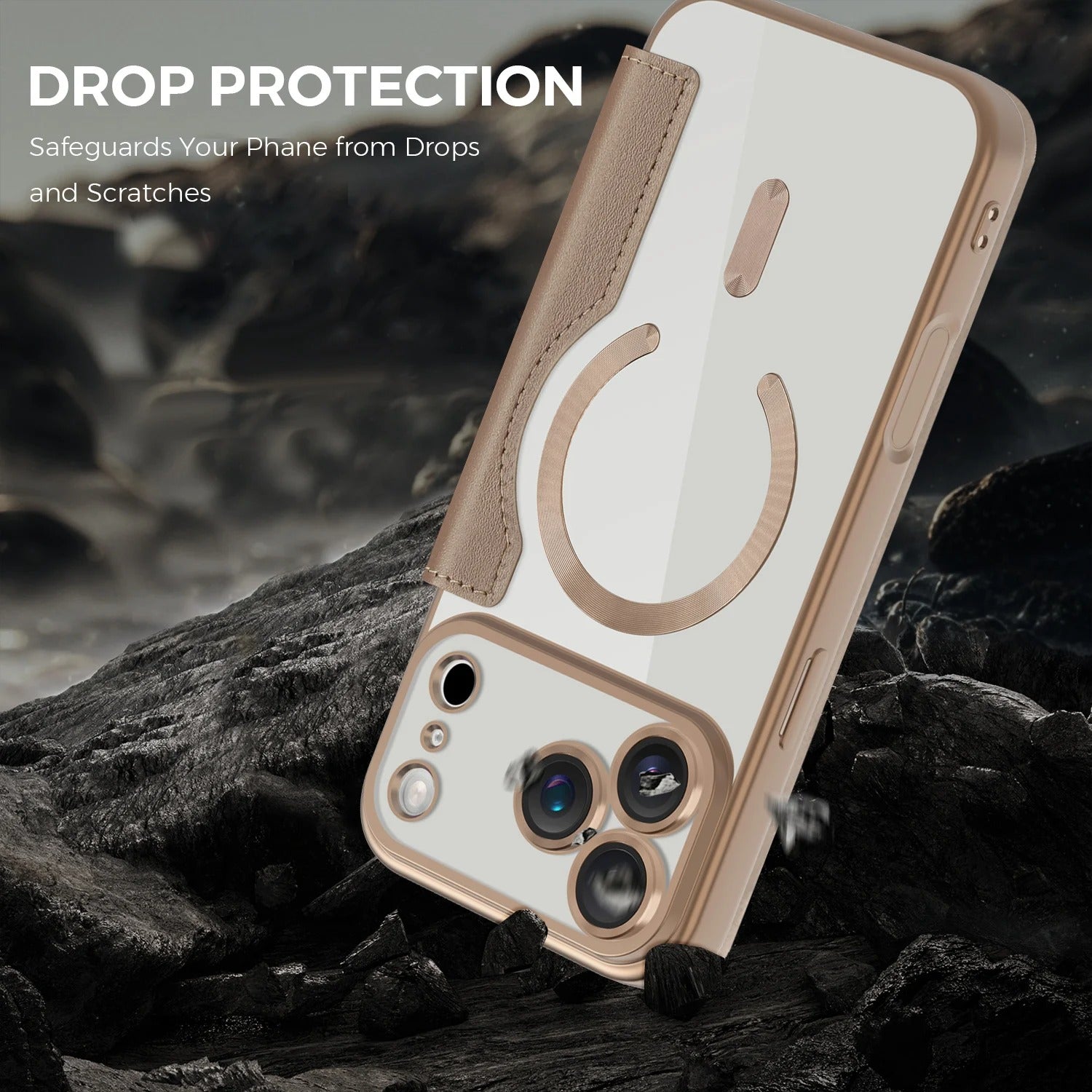 Luxury iPhone Magnetic Flip Case — PU Leather Plating Clear Cover with Card Holder, MagSafe Stand Support, Shockproof Anti-Fingerprint Full Coverage Design