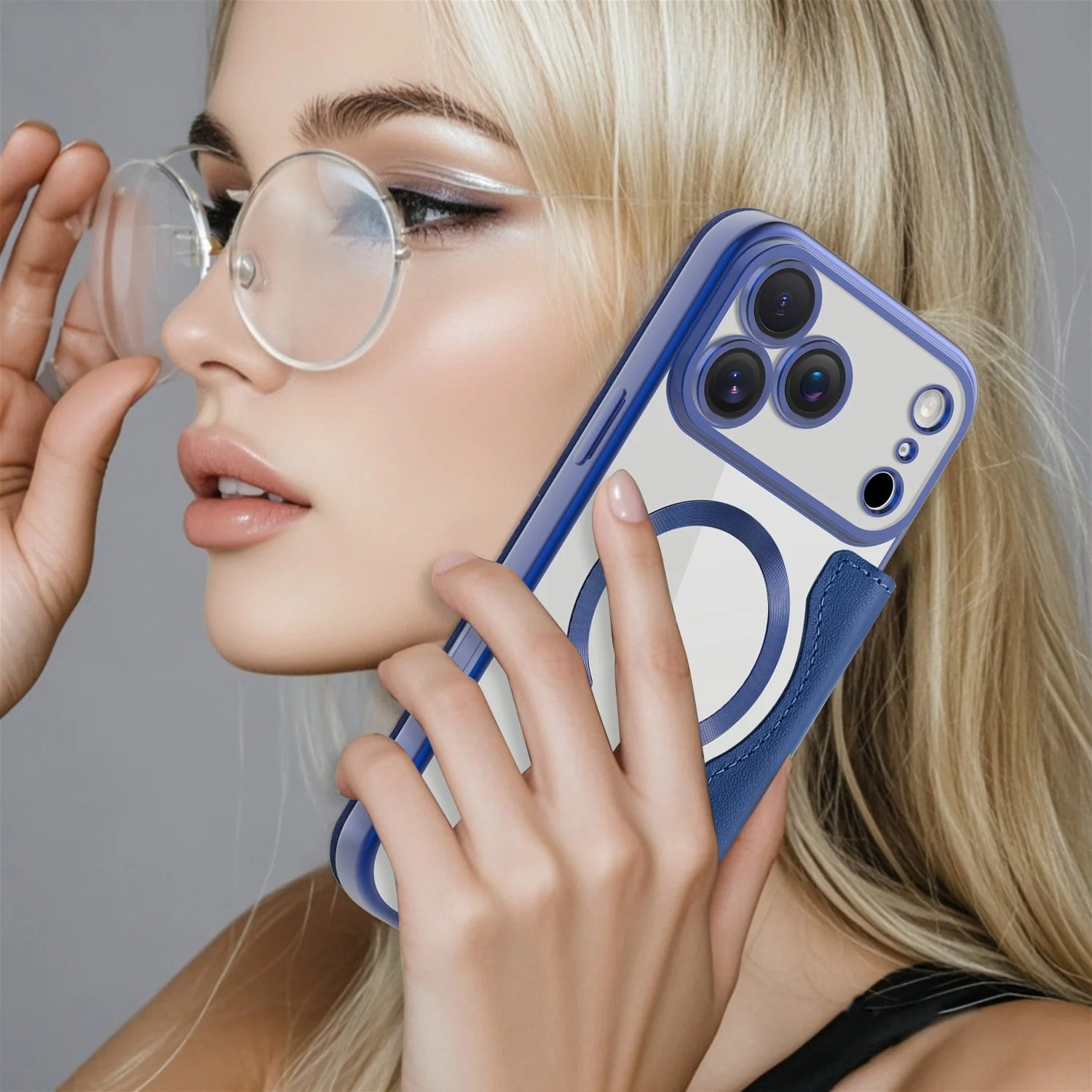 Luxury iPhone Magnetic Flip Case — PU Leather Plating Clear Cover with Card Holder, MagSafe Stand Support, Shockproof Anti-Fingerprint Full Coverage Design